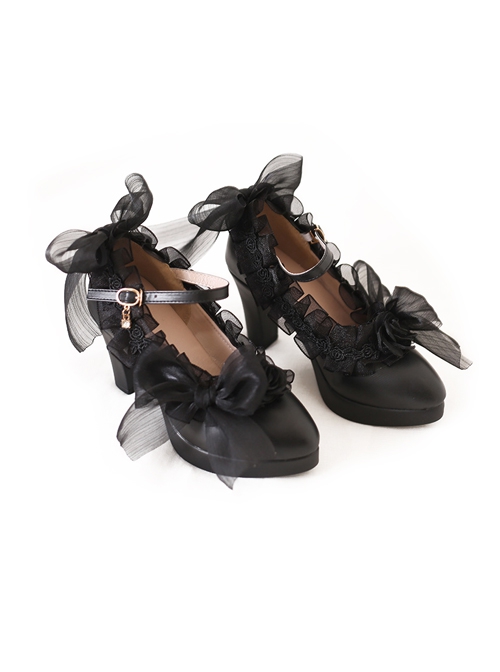 Black Simple Ribbon Bowknot Lace All-Match Daily Gothic Lolita Shoes