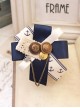 Navy Style Blue-White Color Contrast Lace Button Ribbon Autumn Winter Coat Classic Lolita Brooch