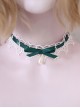 White Star Lace Pure Color Ribbon Water Drop Pearl Daily Girl Sweet Lolita Necklace