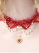 Red Lace Bowknot Bead Chain Decorated Heart Cross Gothic Lolita Necklace