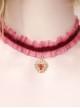 Daily Simple Red Lace Heart-Shaped Cross Gothic Lolita Necklace