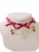 White Star Lace Red Ribbon Bowknot Bead Chain Strawberry Decoration Five Star Classic Lolita Necklace