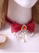 Elegant Tea Party Ribbon Bowknot Water Drop Bead Chain Gem Decorate Classic Lolita Necklace