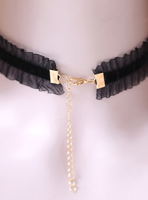 Moon Gem Decorated Bead Chain Ribbon Bowknot Elegant Gorgeous Classic Lolita Necklace