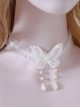 White Butterfly Water Drop Pearl Decoration Elegant Clavicle Chain Classic Lolita Necklace