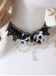 Water Drop Pearl Bead Chain Cows Printing Bowknot Decorate Black Star Lace Classic Lolita Necklace