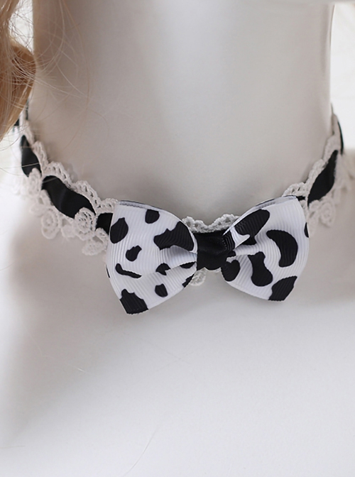 Daily Simple Cute Cows Printing White Rose Lace Classic Lolita Necklace