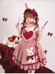 Red Plaid Heart Design Cute Plush Rabbit Embroidery Sweet Lolita Sleeveless Dress