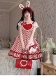 Red Plaid Heart Design Cute Plush Rabbit Embroidery Sweet Lolita Sleeveless Dress