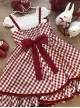 Red Plaid Heart Design Cute Plush Rabbit Embroidery Sweet Lolita Sleeveless Dress