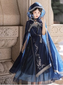 Blue Ethnic Style Pattern Pearl Tassel Decoration Dress New Chinese Style Hanfu Set