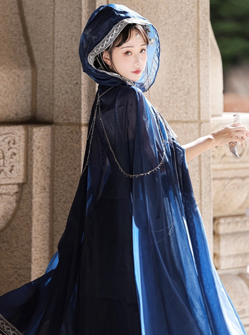 Blue Ethnic Style Pattern Pearl Tassel Decoration Dress New Chinese Style Hanfu Set