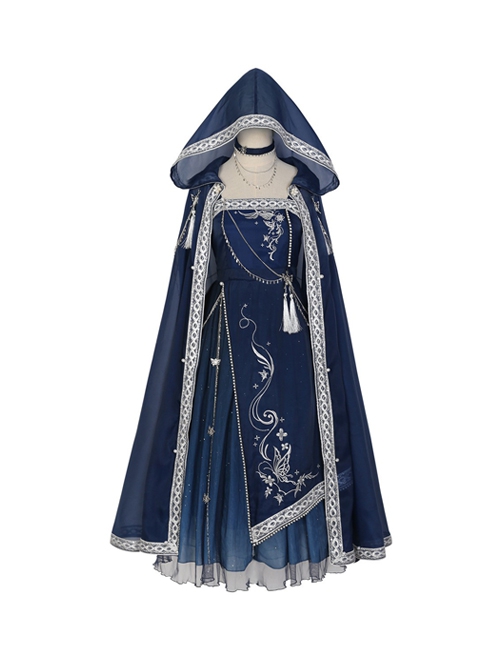 Blue Ethnic Style Pattern Pearl Tassel Decoration Dress New Chinese Style Hanfu Set