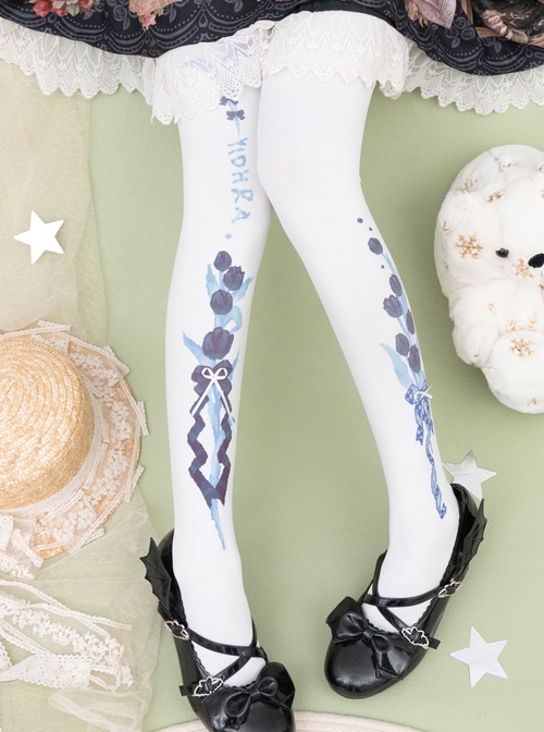 Forever Tulips Series Spring Elegant Tulip Print Velvet Classic Lolita Pantyhose