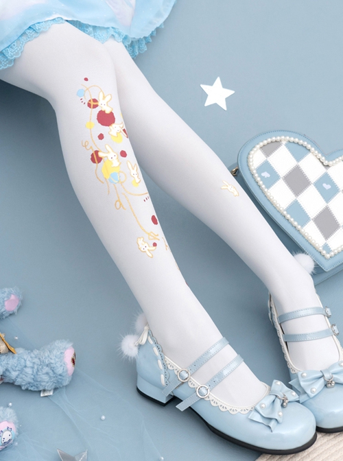 Pure Color Cute Rabbit Print Spring Autumn Elastic Daily Simple Classic Lolita Pantyhose