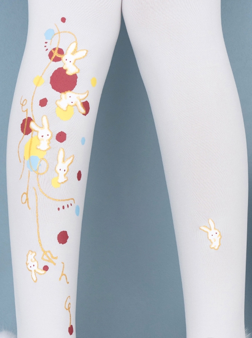 Pure Color Cute Rabbit Print Spring Autumn Elastic Daily Simple Classic Lolita Pantyhose