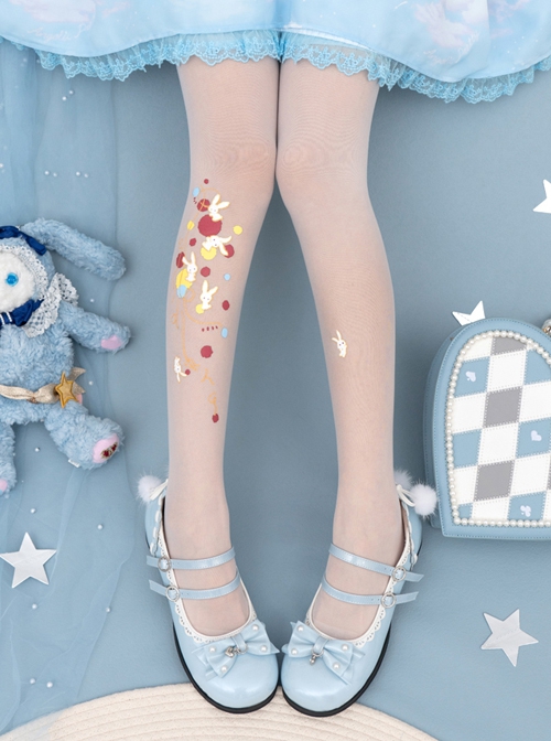 Cute Rabbit Print Thin Summer Pure Color Daily All-Match Classic Lolita Pantyhose