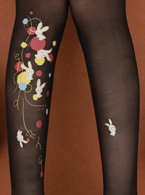 Cute Rabbit Print Thin Summer Pure Color Daily All-Match Classic Lolita Pantyhose