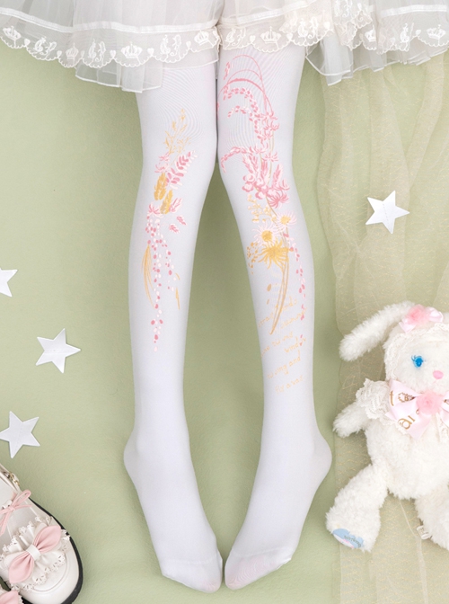Preserved Flower Series Preserved Flower Print Pure Color Daily Spring-Autumn Classic Lolita Pantyhose