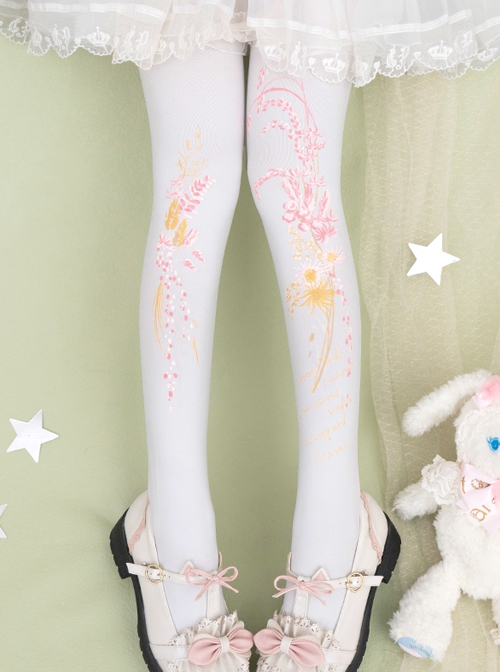 Preserved Flower Series Preserved Flower Print Pure Color Daily Spring-Autumn Classic Lolita Pantyhose