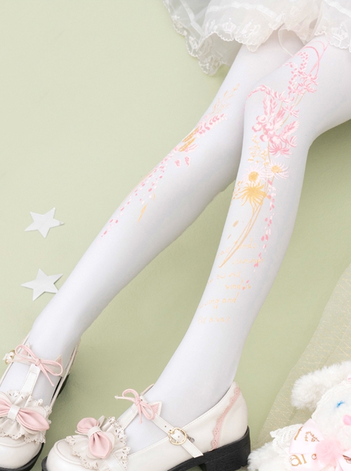 Preserved Flower Series Preserved Flower Print Pure Color Daily Spring-Autumn Classic Lolita Pantyhose