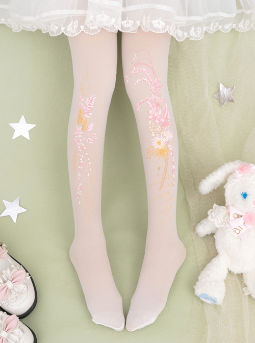 Preserved Flower Series Thin Summer Stretch All-Match Preserved Flower Print Classic Lolita Pantyhose