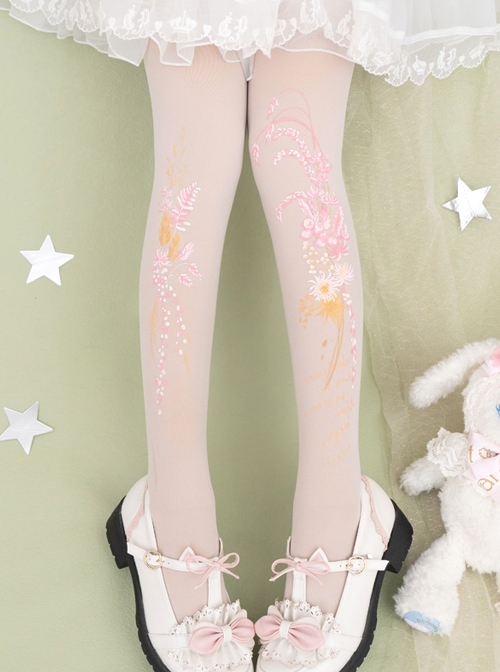 Preserved Flower Series Thin Summer Stretch All-Match Preserved Flower Print Classic Lolita Pantyhose