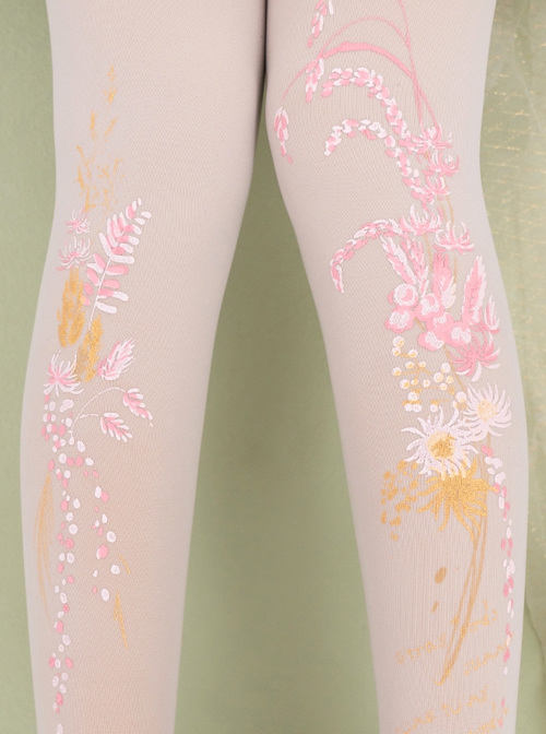 Preserved Flower Series Thin Summer Stretch All-Match Preserved Flower Print Classic Lolita Pantyhose