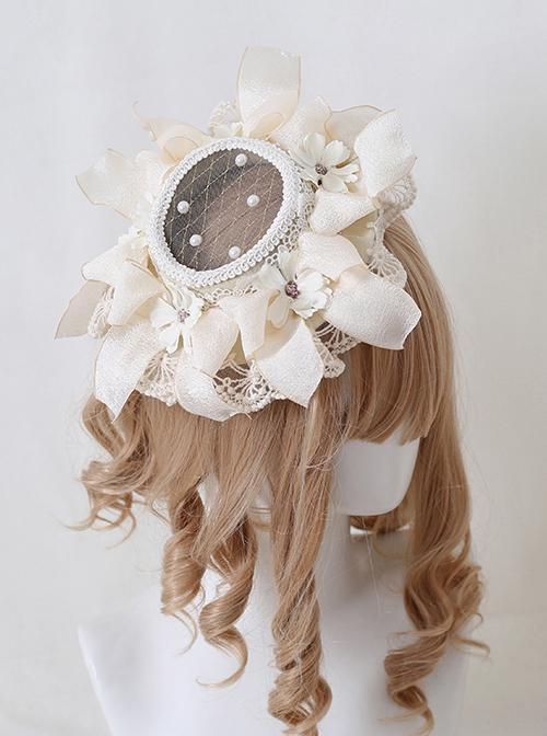 Lace Retro Hollow Shape Ornate Bowknot Decoration Flowers Embellishment Classic Lolita Little Top Hat