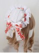 Sweet Strawberry Print Big Bowknot Lace Pearl Chain Decorate Dome Hat Sweet Lolita Little Top Hat