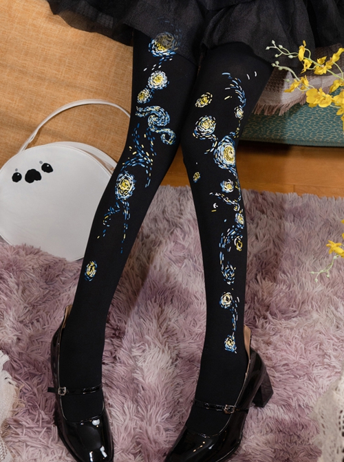 Van Gogh Starry Sky Series Handwork Printing Pure Color Classic Spring Autumn Classic Lolita Pantyhose