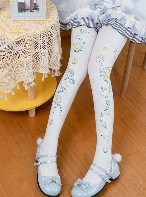 Van Gogh Starry Sky Series Handwork Printing Pure Color Classic Spring Autumn Classic Lolita Pantyhose