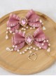 Pure Color Net Yarn Bowknot Pair Clip Diamond Pearl Chain Metal Heart Pendant Classic Lolita Hairpin