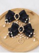 Pure Color Net Yarn Bowknot Pair Clip Diamond Pearl Chain Metal Heart Pendant Classic Lolita Hairpin