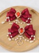 Pure Color Net Yarn Bowknot Pair Clip Diamond Pearl Chain Metal Heart Pendant Classic Lolita Hairpin