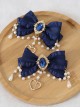 Pure Color Net Yarn Bowknot Pair Clip Diamond Pearl Chain Metal Heart Pendant Classic Lolita Hairpin