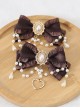 Pure Color Net Yarn Bowknot Pair Clip Diamond Pearl Chain Metal Heart Pendant Classic Lolita Hairpin