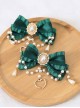 Pure Color Net Yarn Bowknot Pair Clip Diamond Pearl Chain Metal Heart Pendant Classic Lolita Hairpin