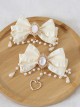 Pure Color Net Yarn Bowknot Pair Clip Diamond Pearl Chain Metal Heart Pendant Classic Lolita Hairpin