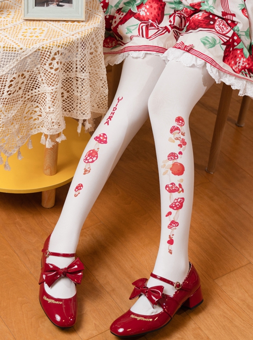 Mushroom Forest Series Velvet Cute Mushroom Print Classic Lolita Pantyhose