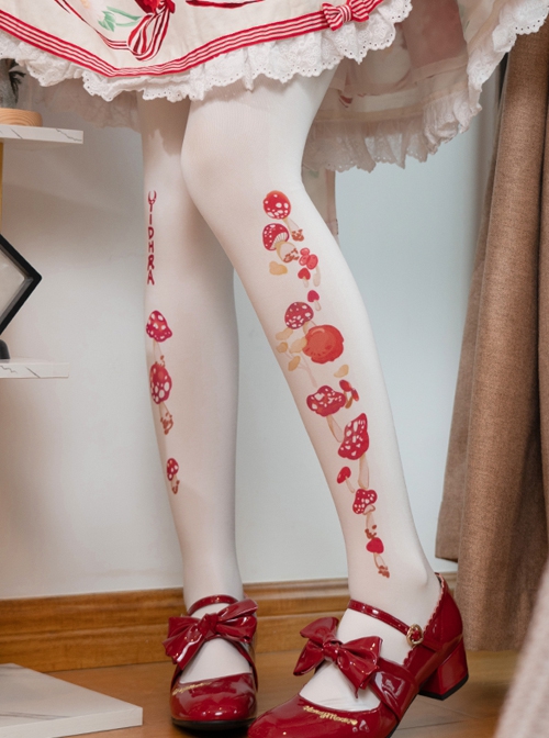 Mushroom Forest Series Velvet Cute Mushroom Print Classic Lolita Pantyhose