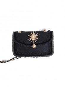 Pure Color PU Dark Style Sun God Decorate Pearl Metal Chain Messenger Handbag All-Match Gothic Lolita Bag