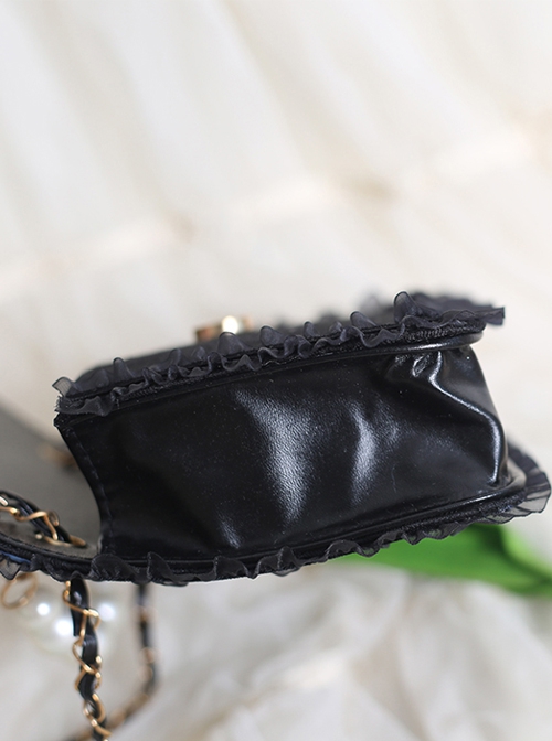 Pure Color PU Dark Style Sun God Decorate Pearl Metal Chain Messenger Handbag All-Match Gothic Lolita Bag