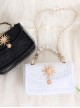 Pure Color PU Dark Style Sun God Decorate Pearl Metal Chain Messenger Handbag All-Match Gothic Lolita Bag