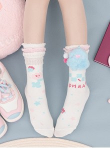 Cute Plush Monster Print Cotton Woven Sweet Lolita Socks