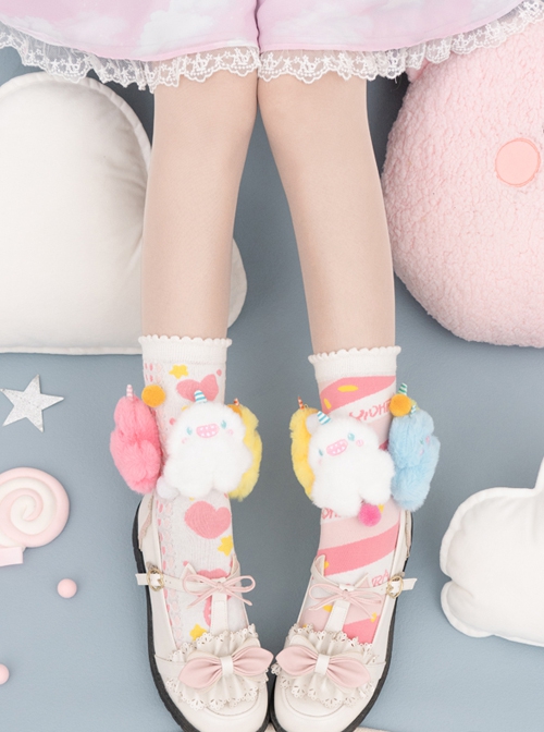 Cute Plush Monster Print Cotton Woven Sweet Lolita Socks