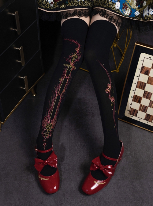 King Game Series International Chess Knight Print Pure Color Velvet Classic Lolita Socks