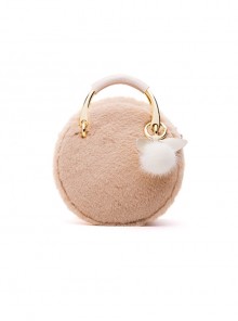 Khaki Plush Cute Ball Ornament Messenger Handheld Sweet Lolita Bag