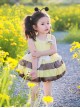 Little Bee Series Yellow Bee Stripe Print Flower Decoration Summer Sweet Lolita Kids Sleeveless Dress