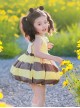 Little Bee Series Yellow Bee Stripe Print Flower Decoration Summer Sweet Lolita Kids Sleeveless Dress